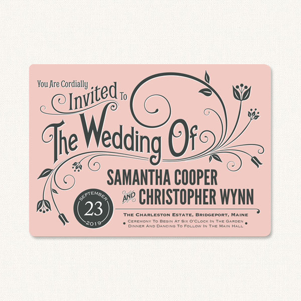 Modern vintage wedding invitations with flourish and decorative vintage style typography.