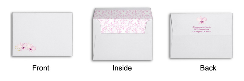 Purple orchid wedding invitations matching envelope.