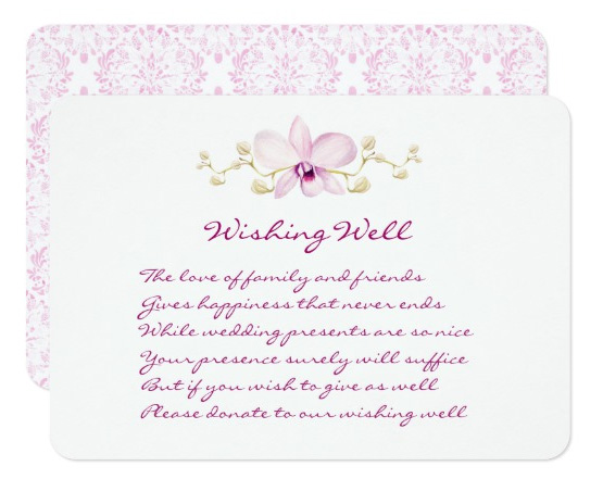 Purple orchid wedding wishing well cards with watercolor orchid design.