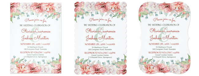 Watercolor flower wedding invitations trim options.