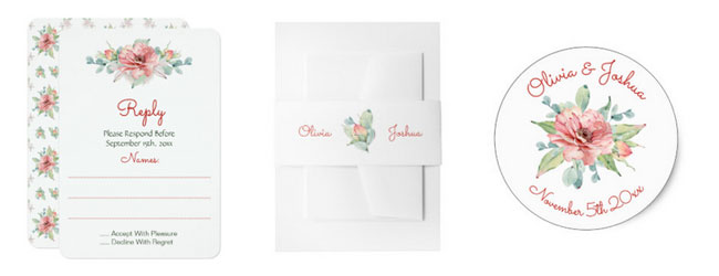 Watercolor flower wedding stationery with watercolor floral motifs.