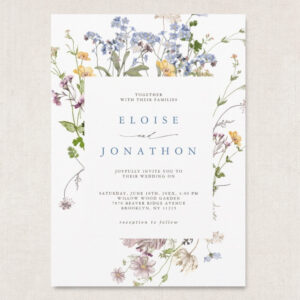 spring wildflower wedding invitation with watercolor meadow flowers and greenery