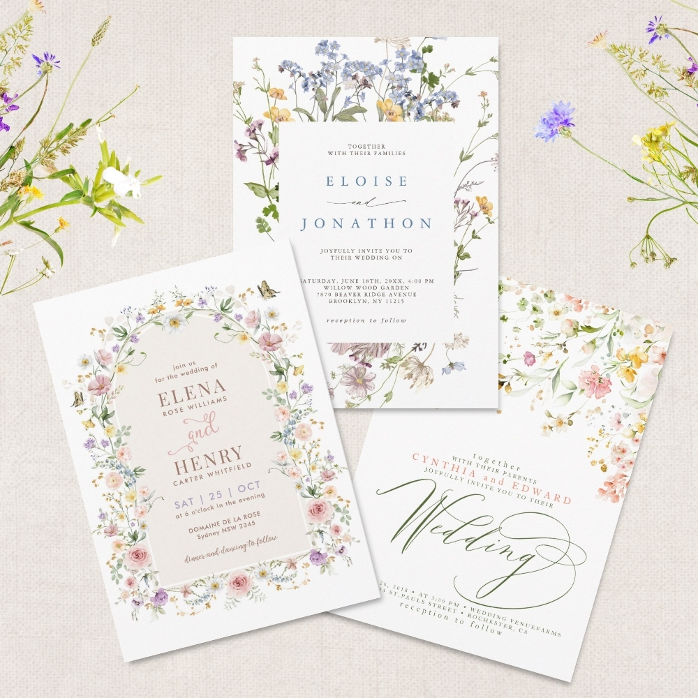 wildflower wedding invitations with watercolor wildflower designs